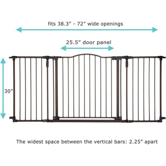 72” wide Deluxe Décor Baby Gate: Sturdy safety gate with one hand operation - Picture 5 of 7